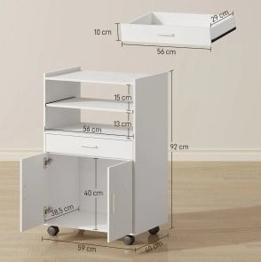 Mobile armadio da cucina bianco con doppia porta, cassetto e ripiani per microonde