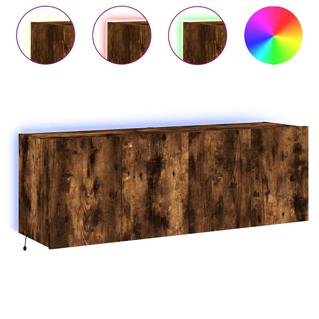 Mobili TV a Parete con Luci LED 2pz | Armadietto TV | Mobile Porta TV Rovere Fumo 60x35x41 cm