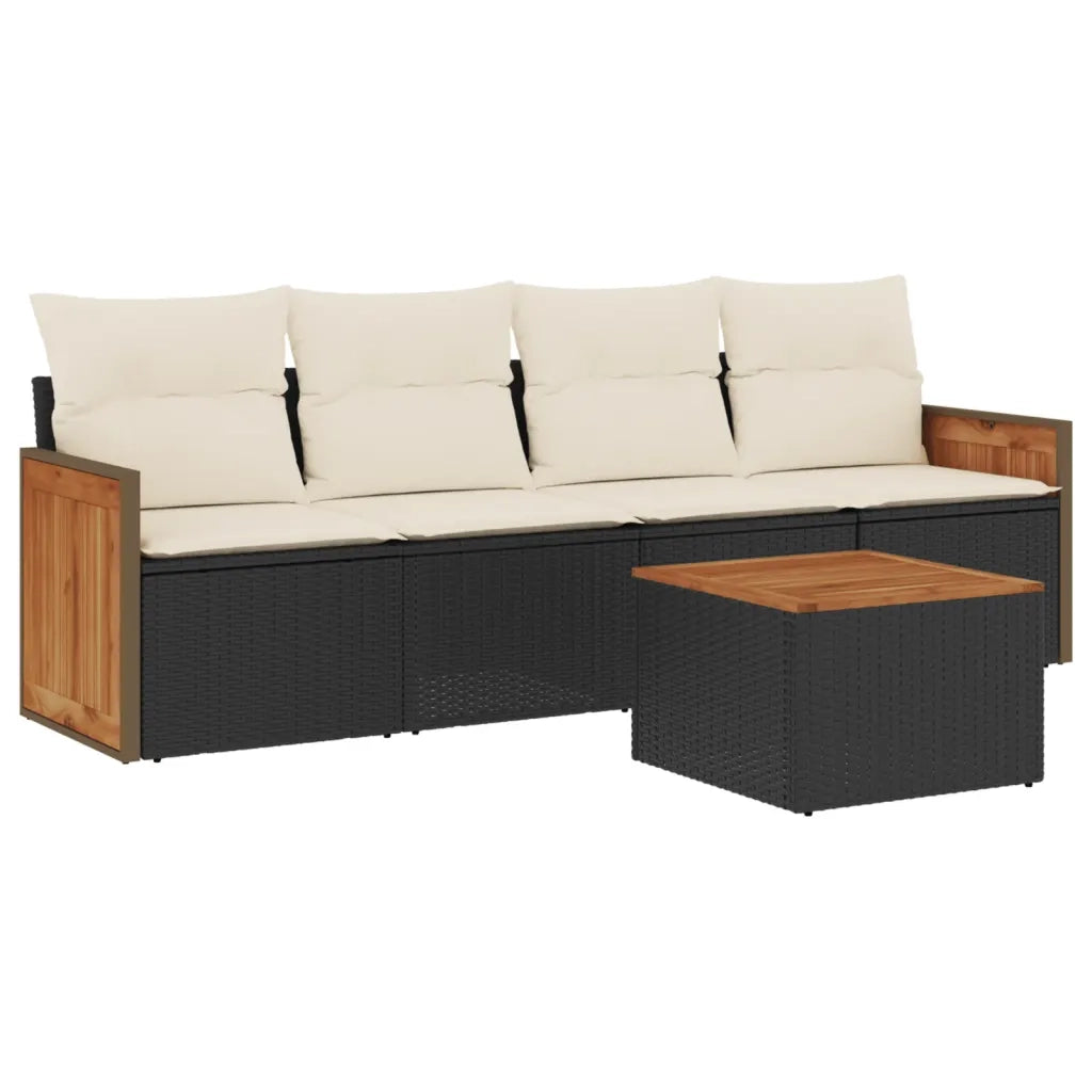 Set Divani da Giardino 5 pz con Cuscini in Polyrattan Nero 3227456