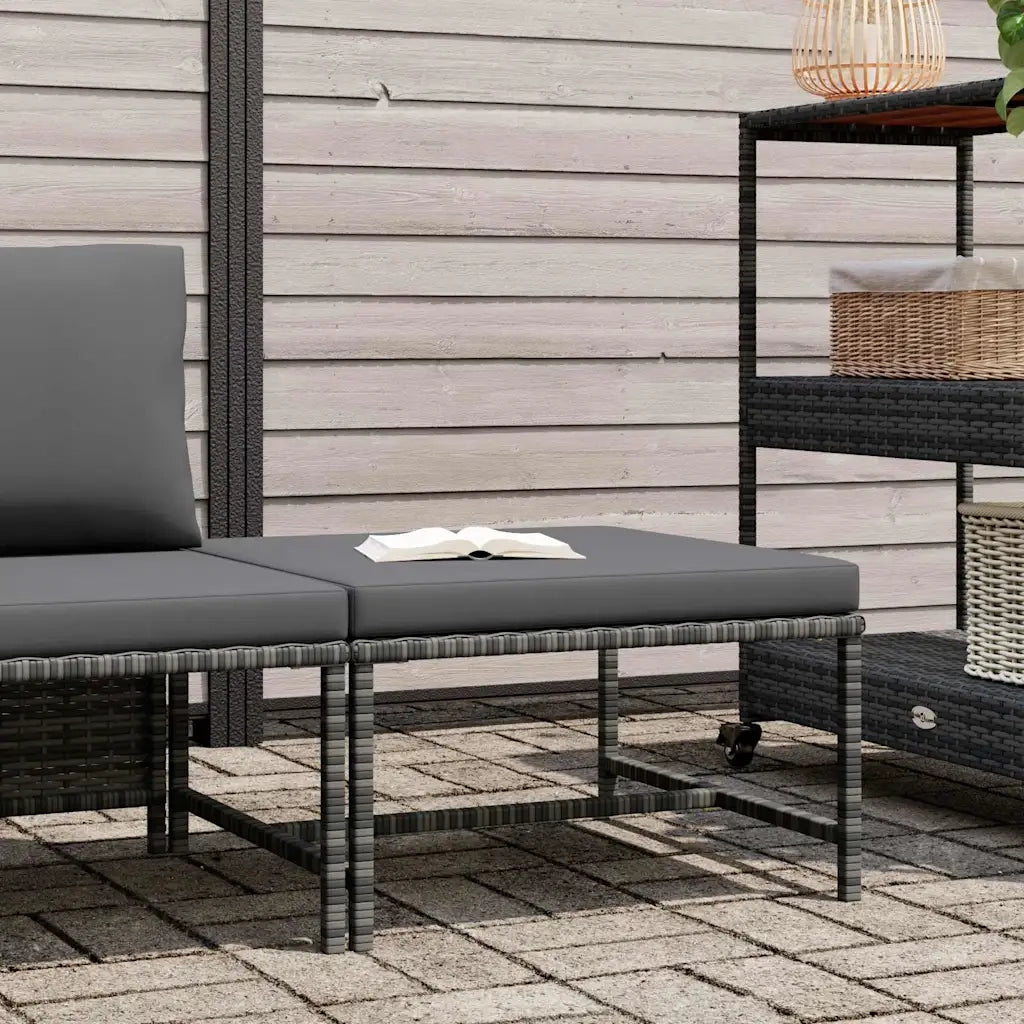 Sedia da giardino-Poggiapiedi Modulare con Cuscino in Polyrattan Grigio