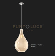 SOSPENSIONE BIANCO 1 LUCE VETRO GRANDE AMBRA 1193BI-SG-AM