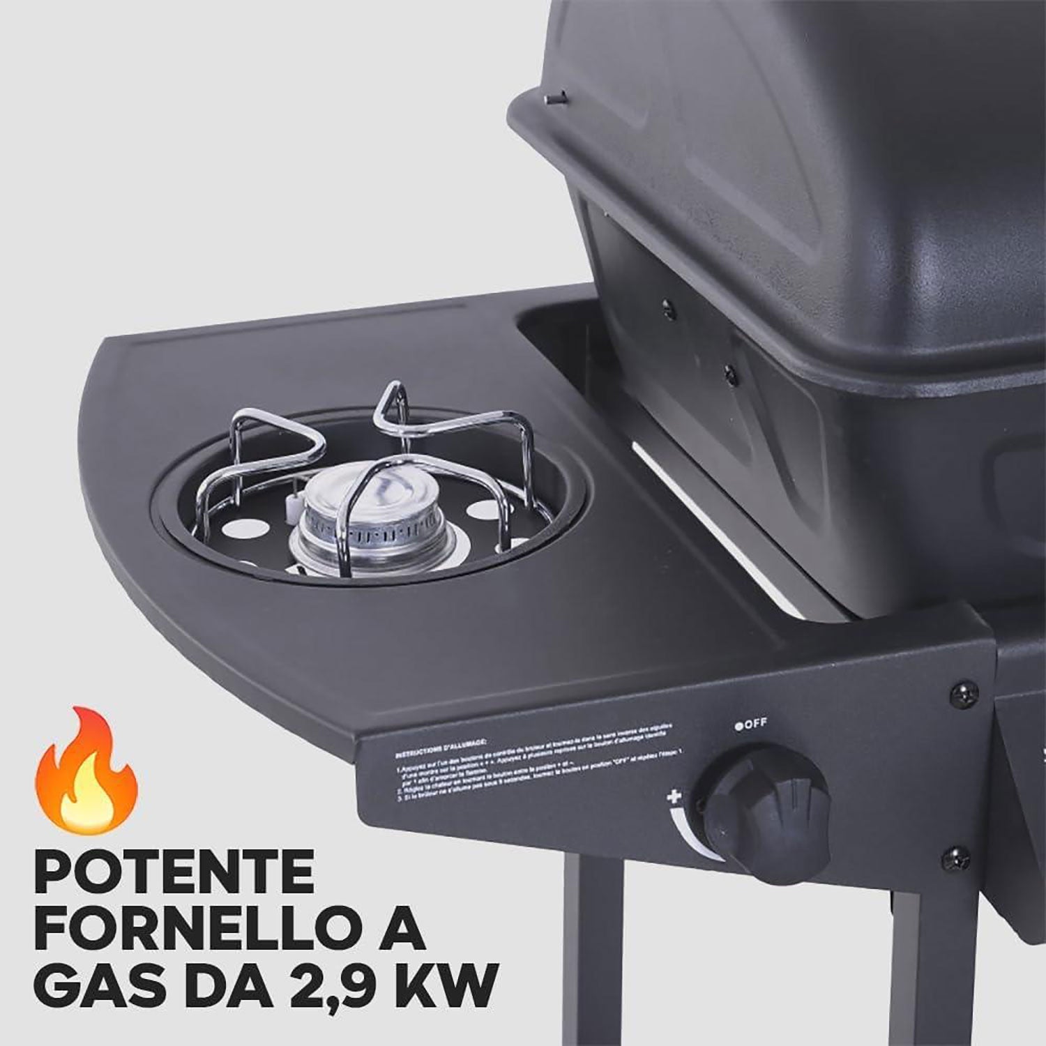 Barbecue a Gas 2,9 kw Alabama Superficie di Cottura in Pietra Lavica Nero
