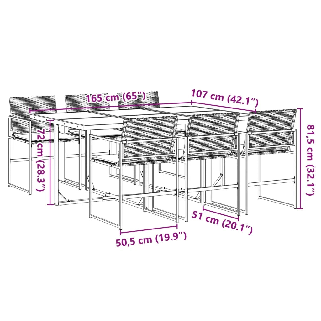 vidaXL Set da Pranzo da Giardino 7 pz Nero con Cuscini in Polyrattan