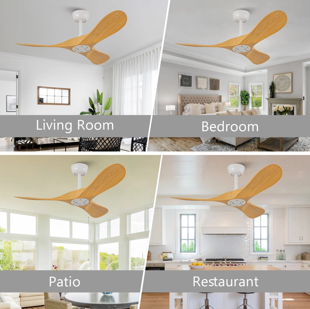 Ventilatore da soffitto 42 pollici senza luce con telecomando; 3 pale ABS; bianco e naturale