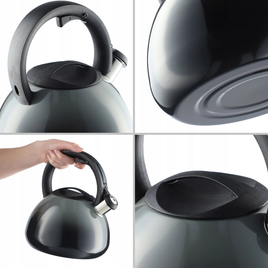 Bollitore a gas/induzione KADAX con fischietto, 2,6 litri, acciaio tradizionale, grigio