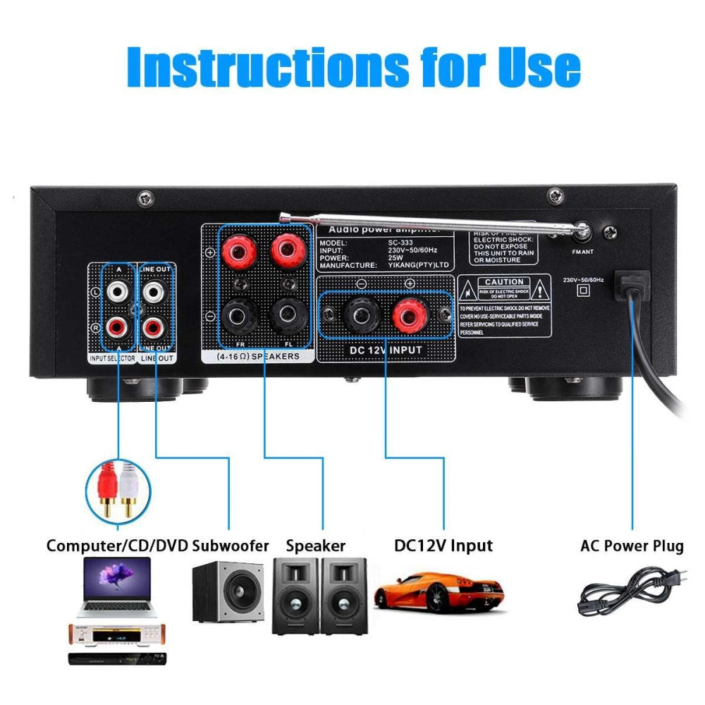 Trade Shop - Amplificatore Audio 2x70w Funzione Karaoke Fm/bluetoothmp3/usb/bluetooth Q-gf289 -