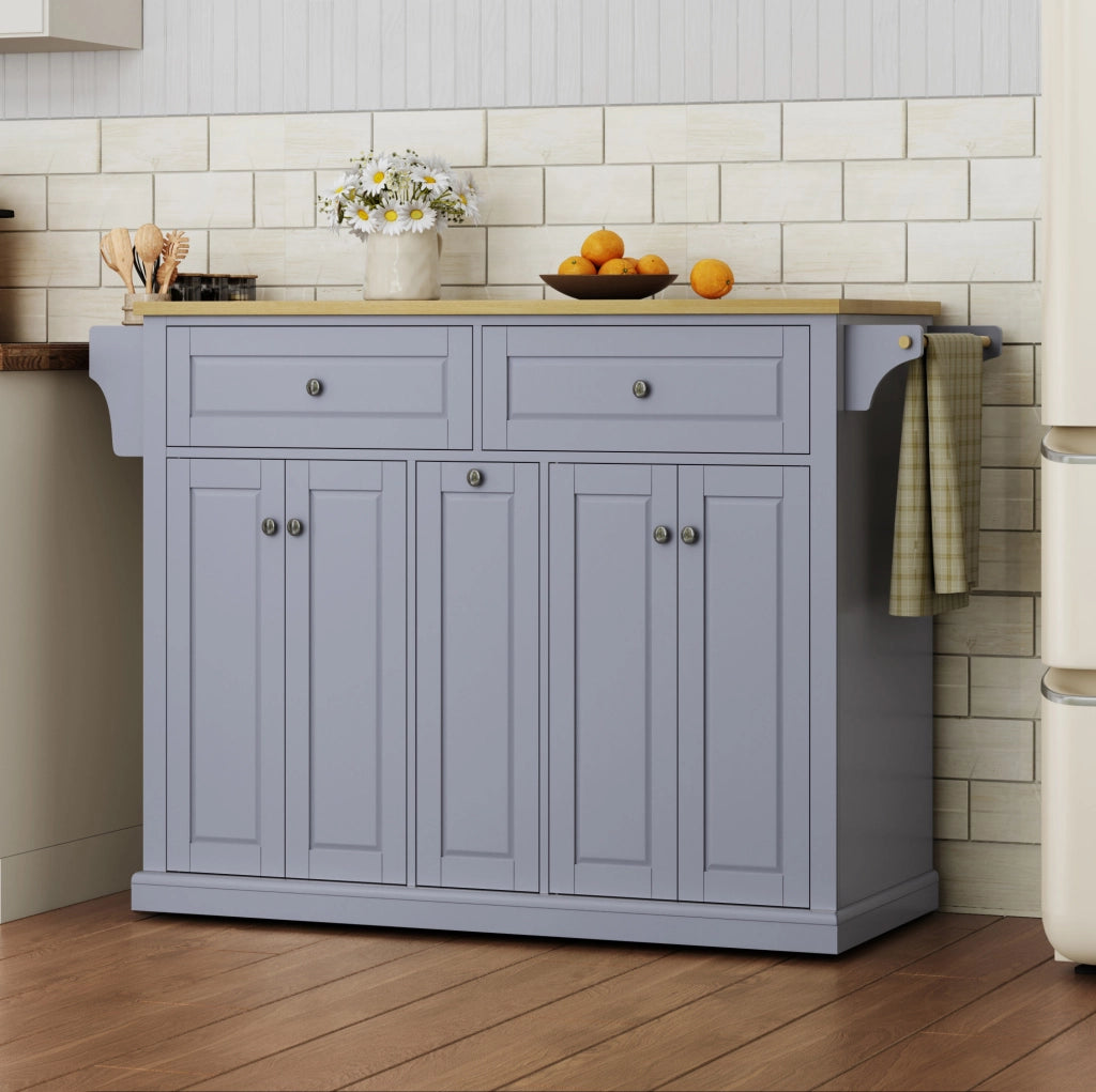 Isola da cucina con piano ribaltabile 121x49(69)x89 cm in MDF naturale e grigio