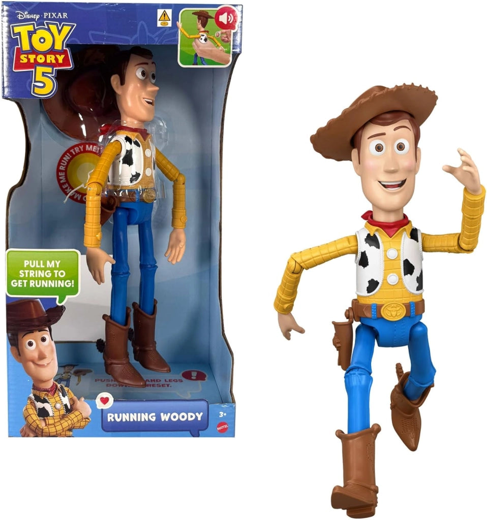 Disney Pixar Toy Story 5 - Running Woody, action figure da 30+ cm con 50 frasi e suoni dal film, tirando la cordicella W