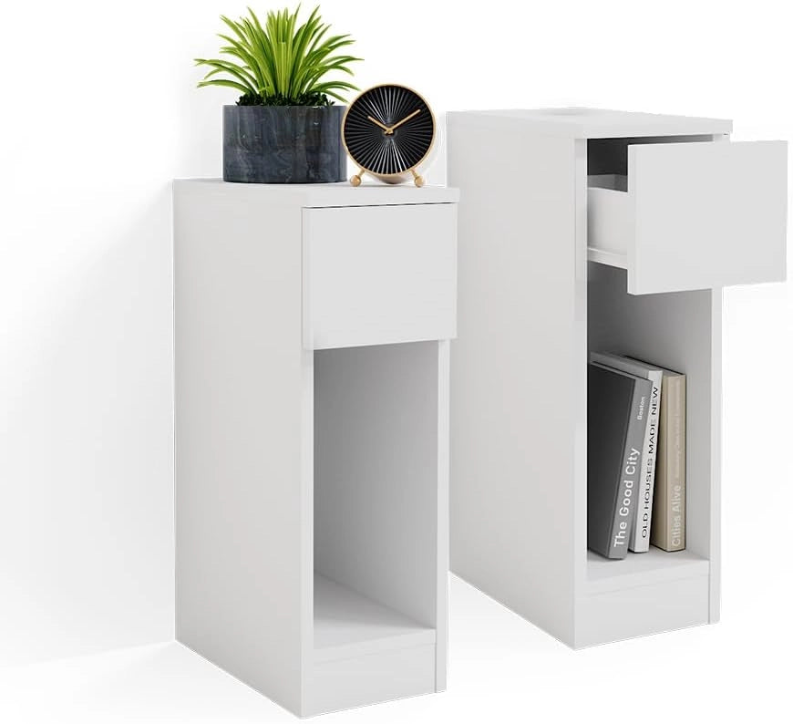 Comodini camera da letto Enton, Bianco, Set di 2, adatto per riporre libri, lampade e oggetti di uso quotidiano