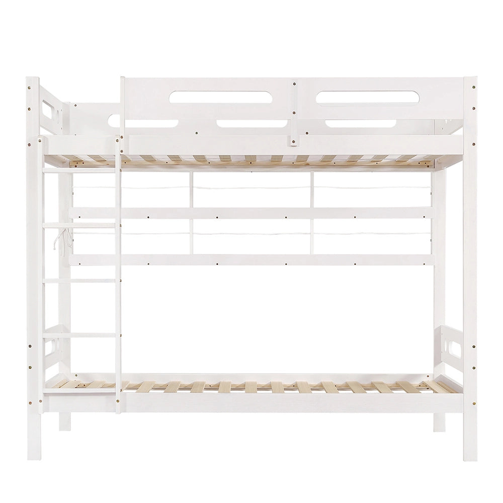 Letto a Castello Bambini – Xylo – 90x200cm, Barriera Sicurezza, Scaffale Aperto, Scala 5 Gradini, Grande Ripostiglio