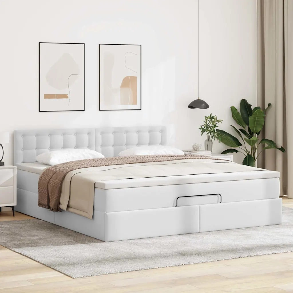 Struttura Letto Pouf con Materasso Bianco 160x200 cm Similpelle 3311314