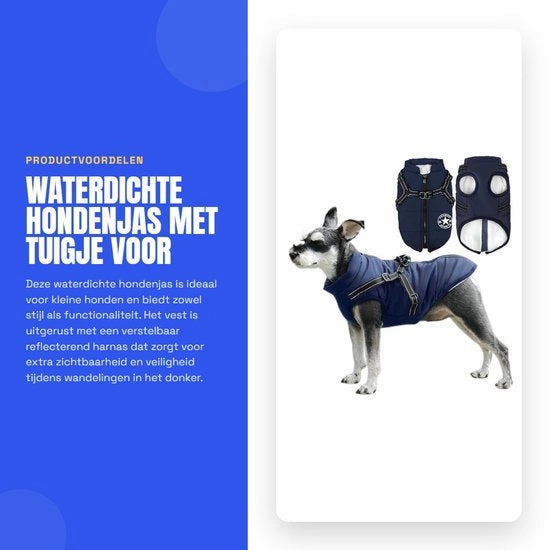 Honden giacca impermeabile - Giacca per cani con cinturino - Strisce riflettenti - Cinturino regolabile - D-ring in acciaio inossidabile - Adatto per cani piccoli - Giacca per cani