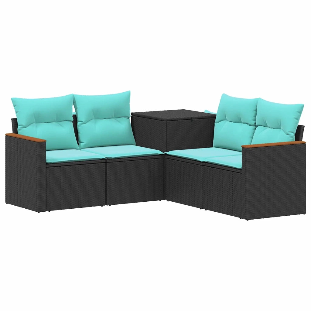 Set di divani 5 pz Nero e Blu Rattan sintetico e Acciaio 3447930