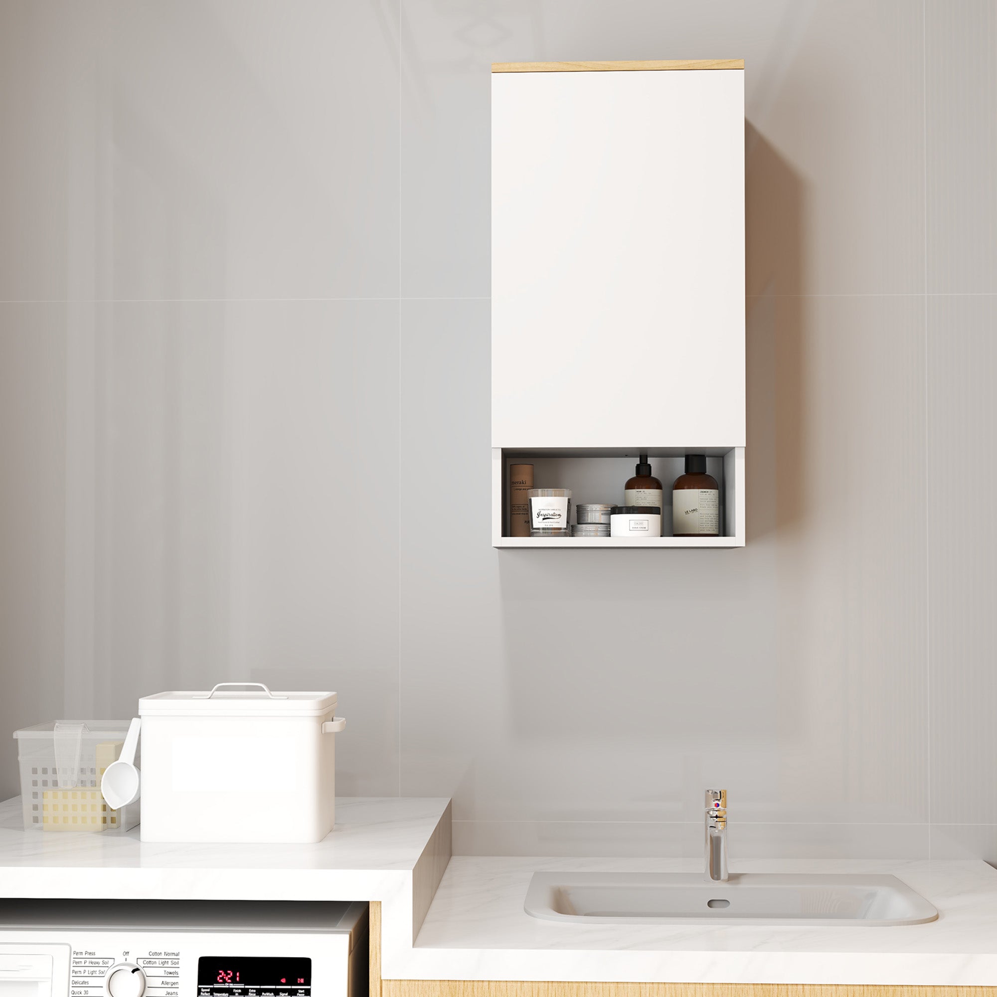 Armadietto Bagno Pensile a Muro 40x27x77 cm con Mensole Regolabili in Legno e MDF Bianco