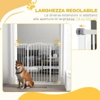 Cancelletto per Cani Estensibile con 4 Viti Regolabili, in Metallo e Plastica, 74-100x94 cm, Bianco