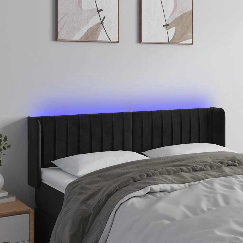 Testiera a LED-Testata con LED Nera 147x16x78/88 cm in Velluto 541985