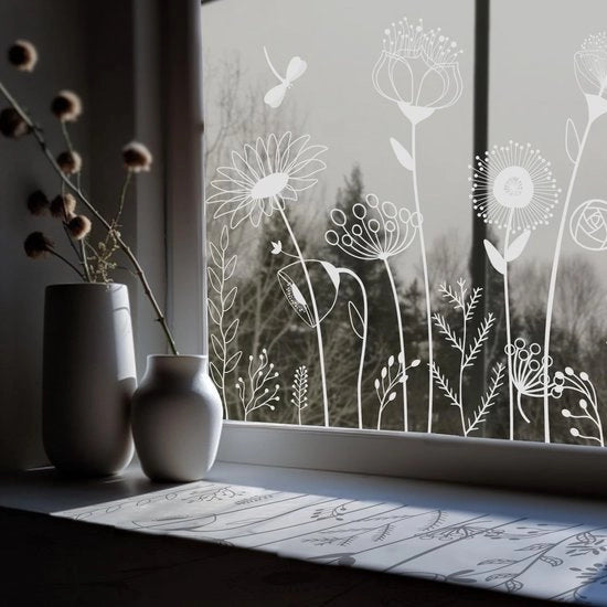 Foglia di vetro per finestra decorativa, adesivo per finestra a forma di fiori, foglia di vetro decorativa per camera da letto, cucina, bagno, 150x39cm
