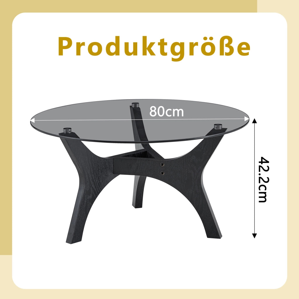 Tavolino da caffè rotondo con piano in vetro e base in MDF per soggiorno 80 x 42.2 cm