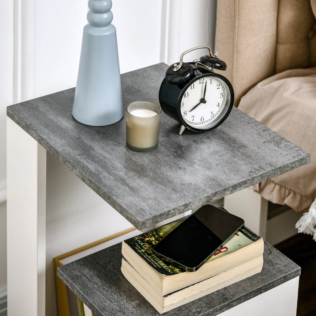 EasyComfort Comodino con Ripiano Aperto in Truciolato dal Design Irregolare, 35x29.5x60 cm, Grigio e Bianco
