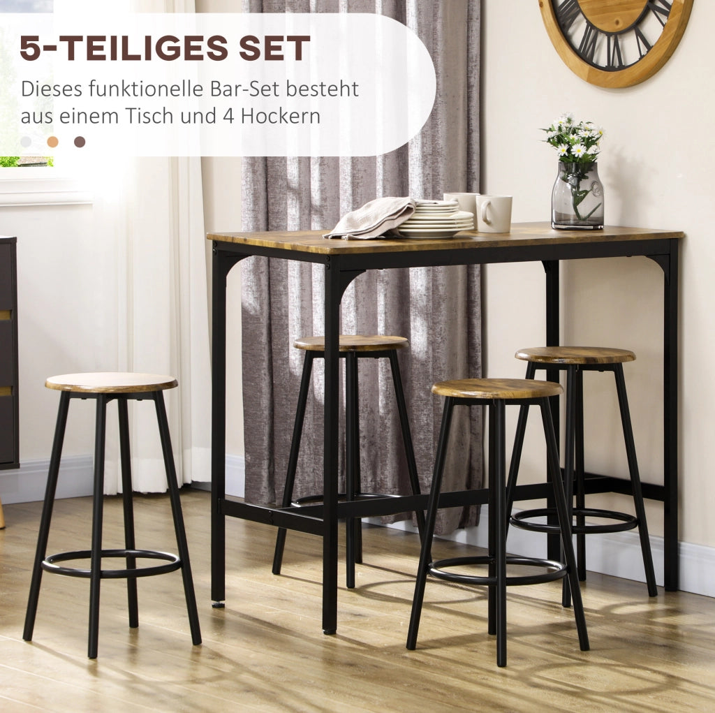 Set tavolo alto con 4 sgabelli in MDF e metallo