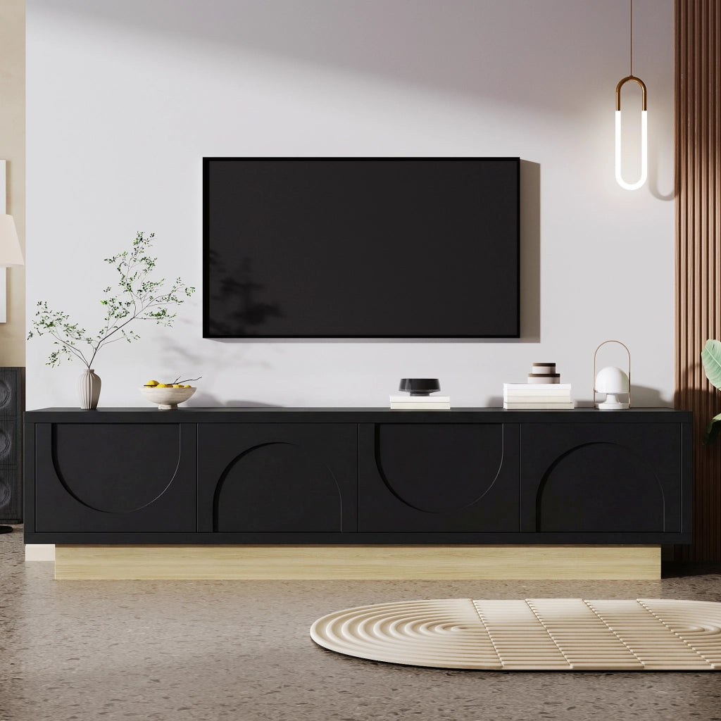 Mobile porta TV con 4 ante e 2 ripiani, apertura push-to-open, per soggiorno, in MDF, nero, 175 × 40 × 41,5 cm