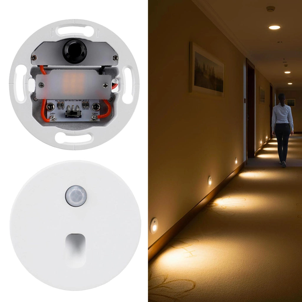 Faretto segnapassi luce LED da incasso con sensore movimento PIR potenza regolabile 4W 2W scale corridoio Tondo Bianco 230V
