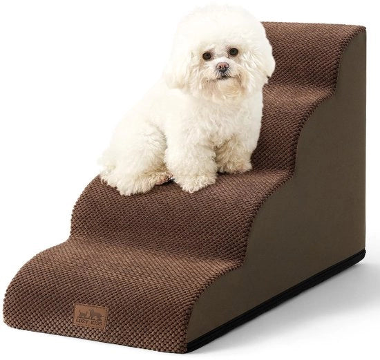 Trappola per cani per piccoli cani 50 cm, Trappola per cani per letto di alta qualità con spugna, Trappola per cani con fodera lavabile e pavimento antiscivolo, 40x72x50 cm, 4 gradini, Marrone