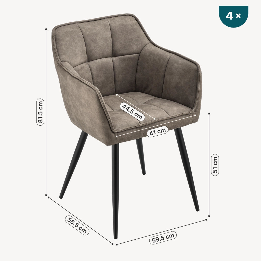 Set di 4 Sedie per Sala Pranzo Birmingham Effetto Velluto Color Tortora [en.casa]