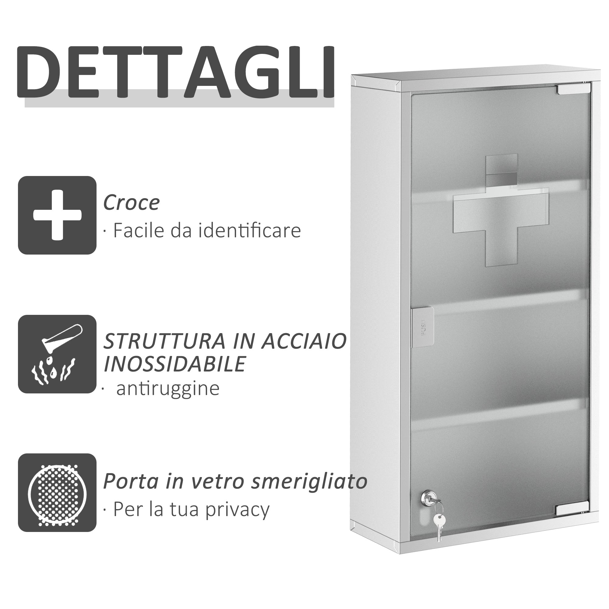 Armadietto per Medicinali Quattro Ripiani in Acciaio Inox 30x12x60 cm