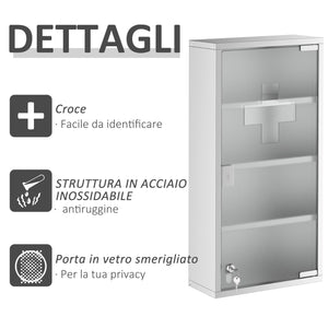 Armadietto per Medicinali Quattro Ripiani in Acciaio Inox 30x12x60 cm
