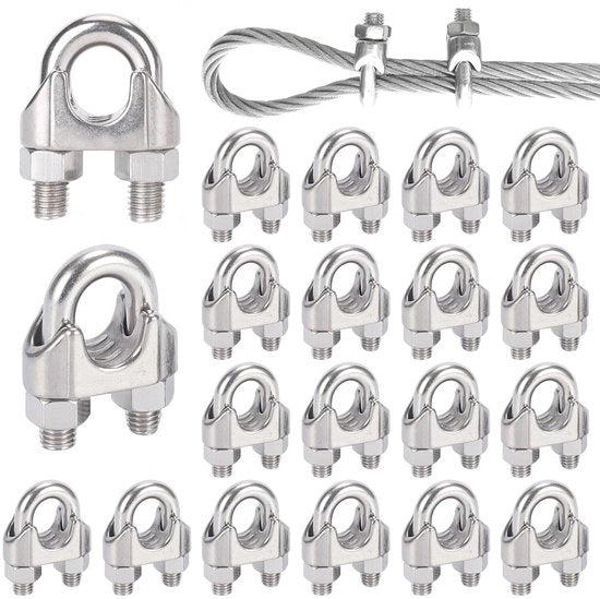 Set di clip per cavi in acciaio inossidabile 24 pezzi - clip per cavi per gestione dei cavi - clip per cavi in acciaio inossidabile 4 mm per cavi in acciaio - clip per cavi in acciaio inossidabile - Adatti per cavi in acciaio, fili per asciugatrice