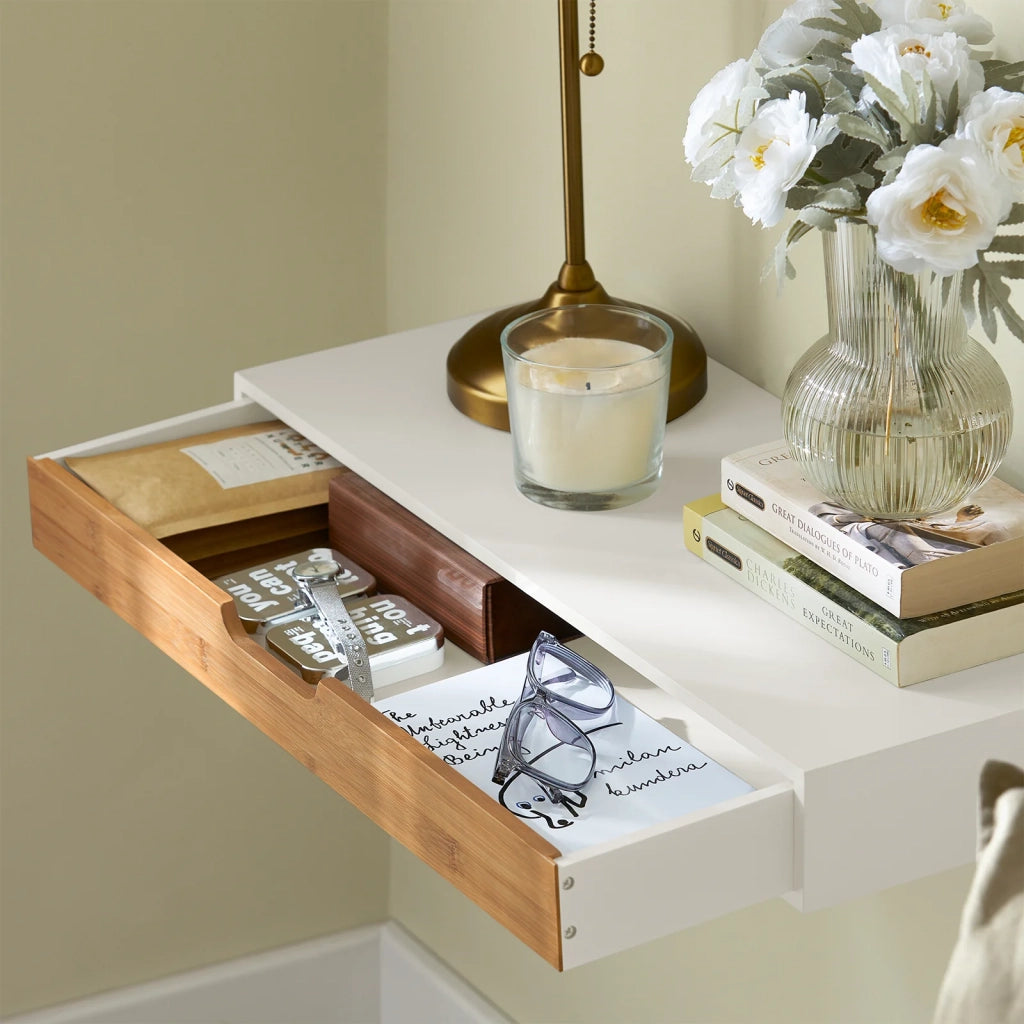 Mensola Da Muro Libreria Mensola Con Cassetto Bianco 60 x 24 x 8 cm FRG93-WN