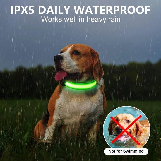 Cinturino per Cani LED, Cinturino LED Opacabile con 3 Modi di Illuminazione per Cani di Dimensioni Medie, Grandi, Piccole, Impermeabile, Verde [Classe di Efficienza A]