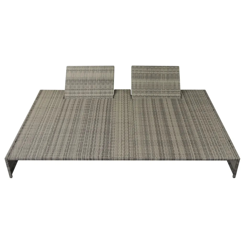 Lettino Prendisole Doppio con Cuscino in Polyrattan Grigio 42888