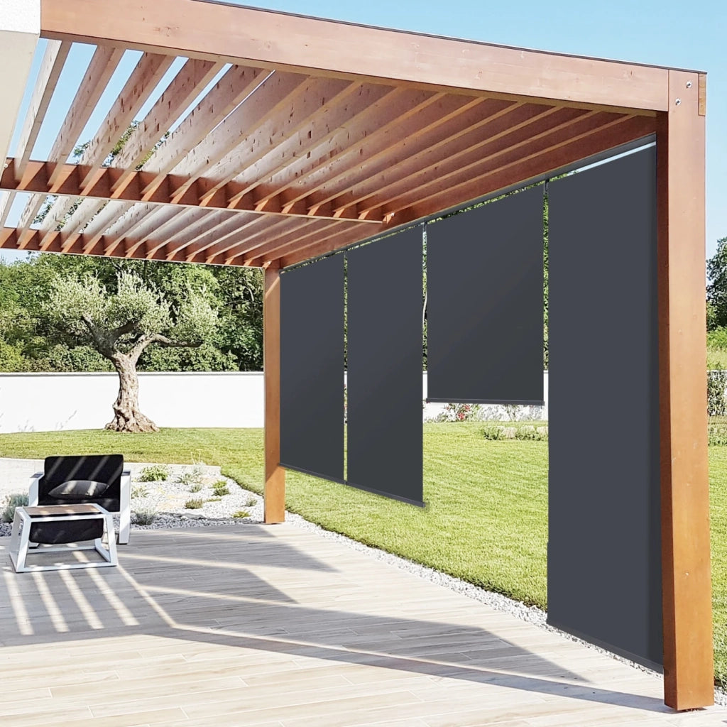IDMarket - Set di 2 tende a rullo L. 124 x H. 225 CM per pergola grigio antracite