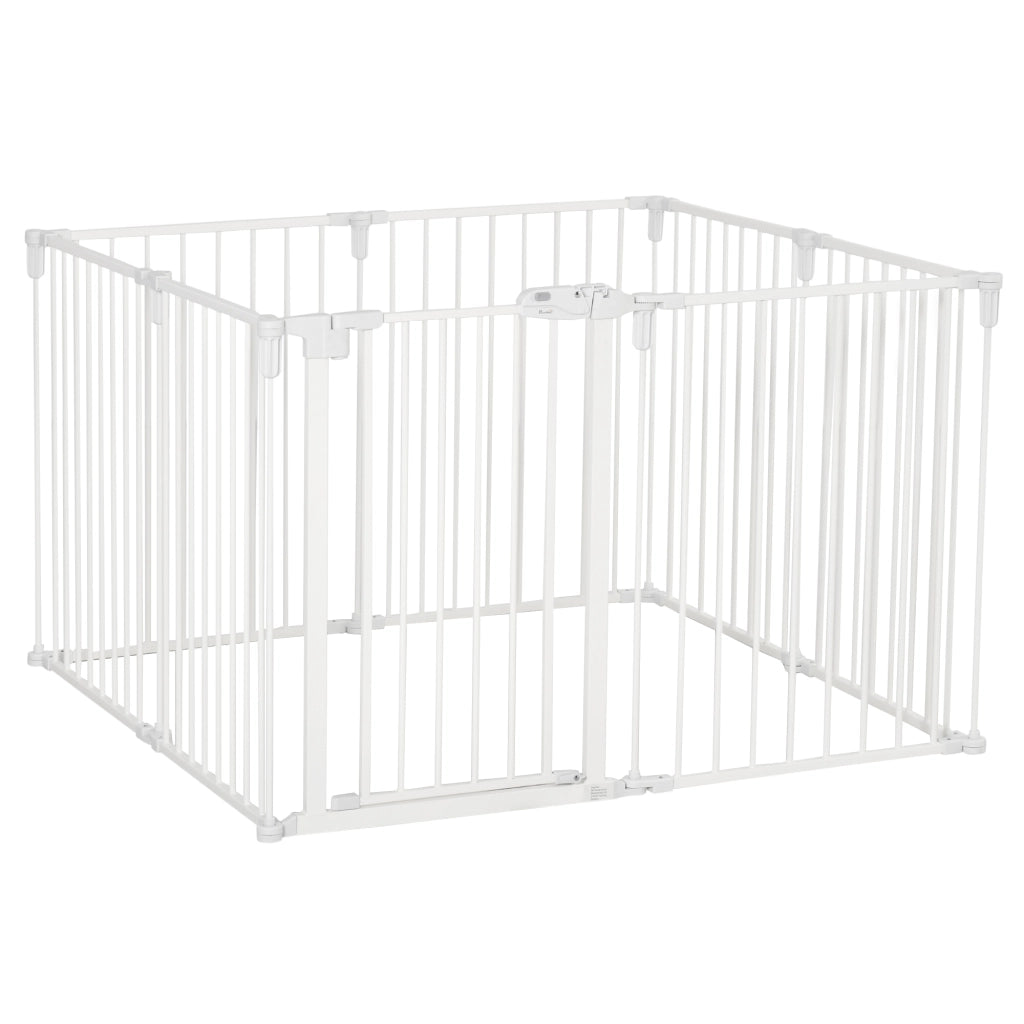 Barriera estensibile a forbice con porta doppia chiusura e autochiusura, pieghevole in plastica bianca 482,5 × 76 cm