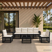 Set Divano da Giardino 7 pz Nero e Bianco Crema polyrattan 3435088