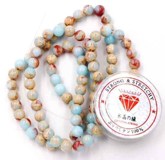 Kralen con cordino per la creazione di accessori per l'autoaiuto Pietre energetiche bracciale curativo 8 mm = 96 pezzi e 1 rotolo di corda Agalmatolite blu 8 mm