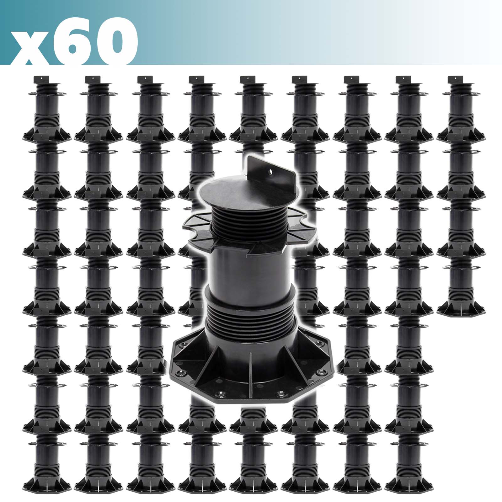 Set 60 supporti per pavimenti galleggianti Altezza regolabile 140-210mm Max 2700 kg Piedini per decking