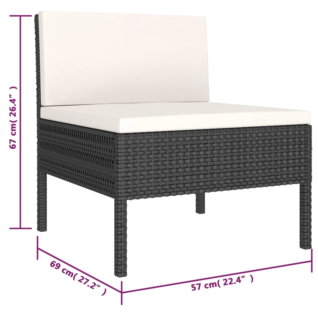 Set Divani da Giardino 6 pz con Cuscini in Polyrattan Nero cod mxl 37800