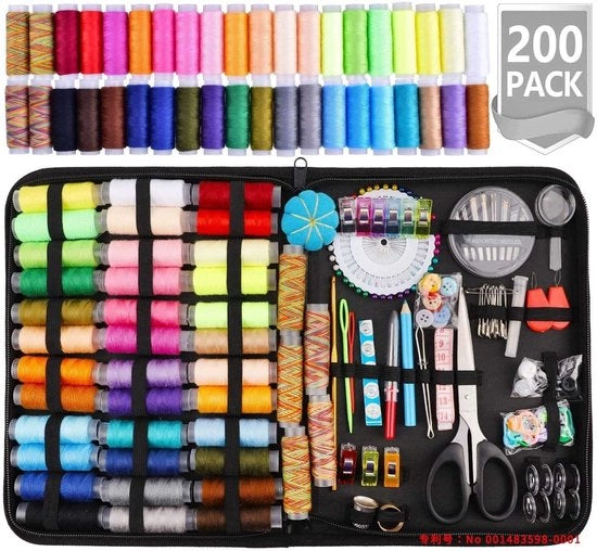 Accessori per cucire, 200 pezzi di filo da cucire, inclusi astuccio per cucire, ago da cucire, forbici da cucire, accessori per cucire, filo da cucire, materiali da cucire adatti per principianti, campeggio, viaggi e altre occasioni.