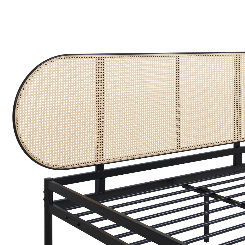 Letto Matrimoniale Linköping con Materasso 160x200 cm e Testiera Ovale Effetto Rattan [en.casa]