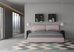 Letto Matrimoniale King Size 180x190 cm Senza Rete Testata con Cuscini Imbottito in Microfibra Mados Glicine