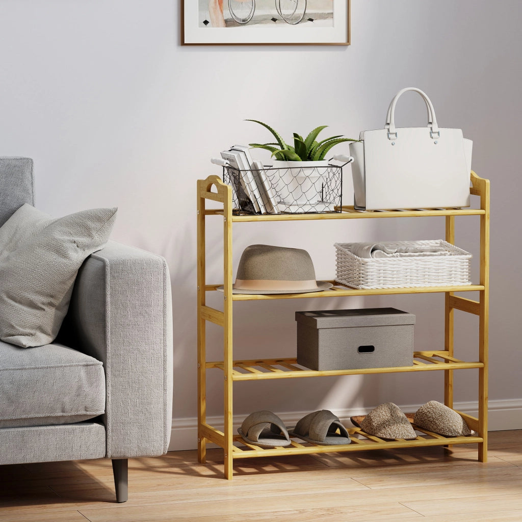 Etagere Portascarpe 4 Livelli ¨C Zephmum ¨C Bamb¨´ Effetto Legno 67.5x24.7x72 cm