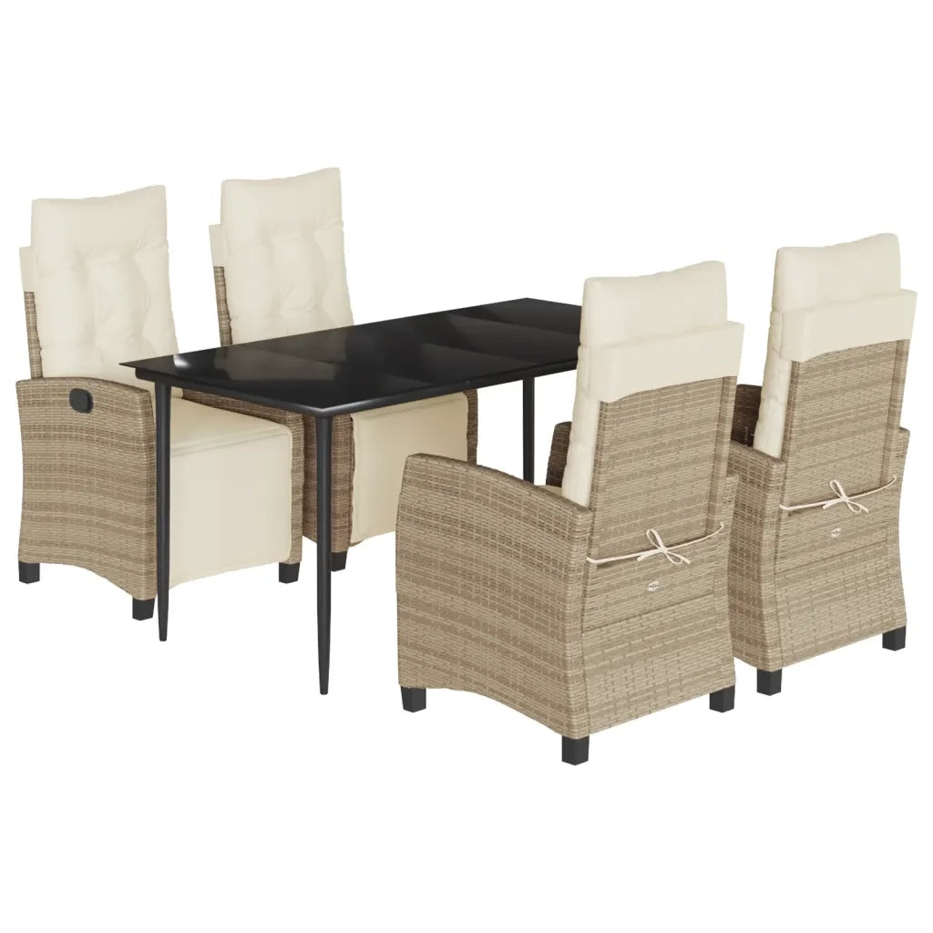 Set da Pranzo da Giardino 5 pz con Cuscini Beige in Polyrattan