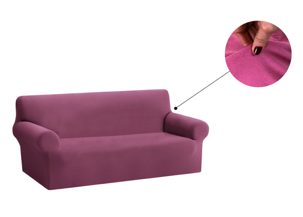 Copridivano Copriseduta Sofà Elasticizzato Tinta Unita Smile Tessuto Millerighe - 4 Posti - Rosa Antico
