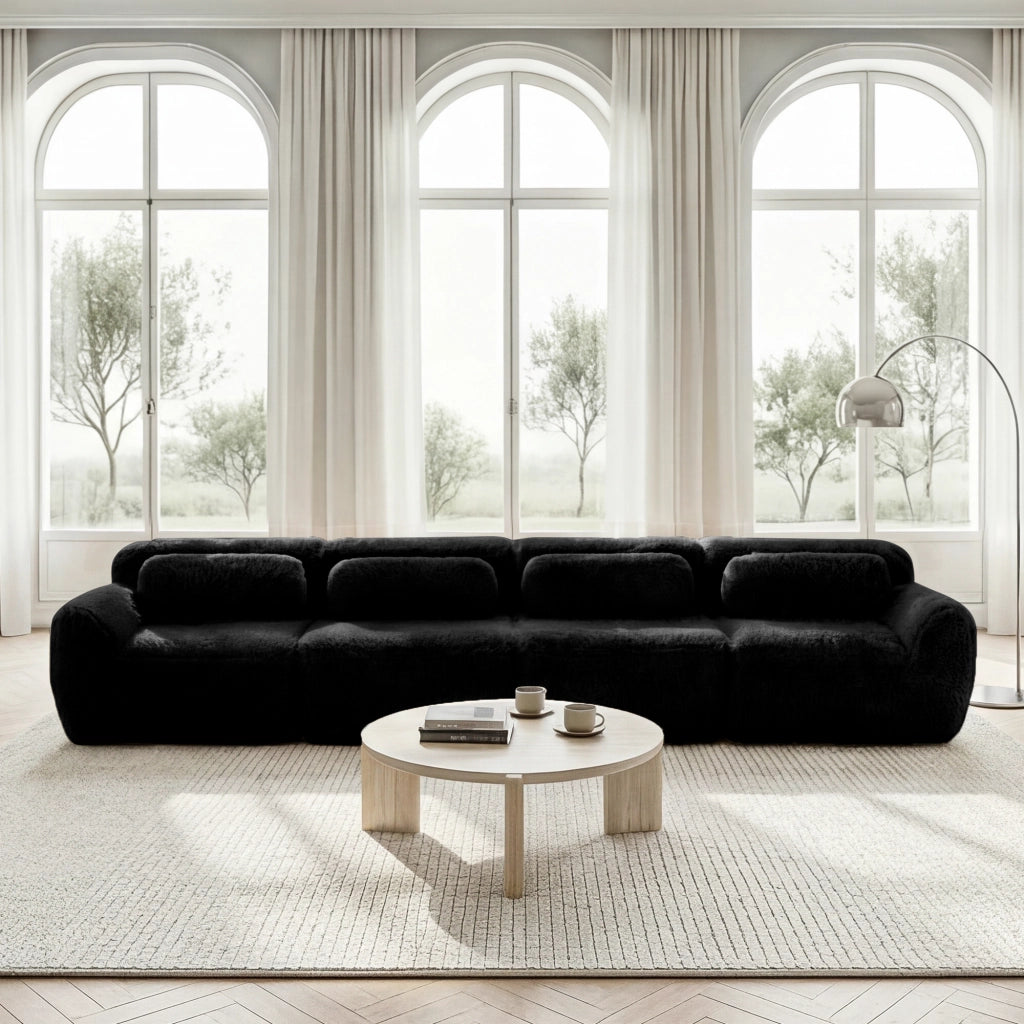 Divano Modulare ad Angolo con Design Ergonomico e Base Antiscivolo, in Peluche, Nero