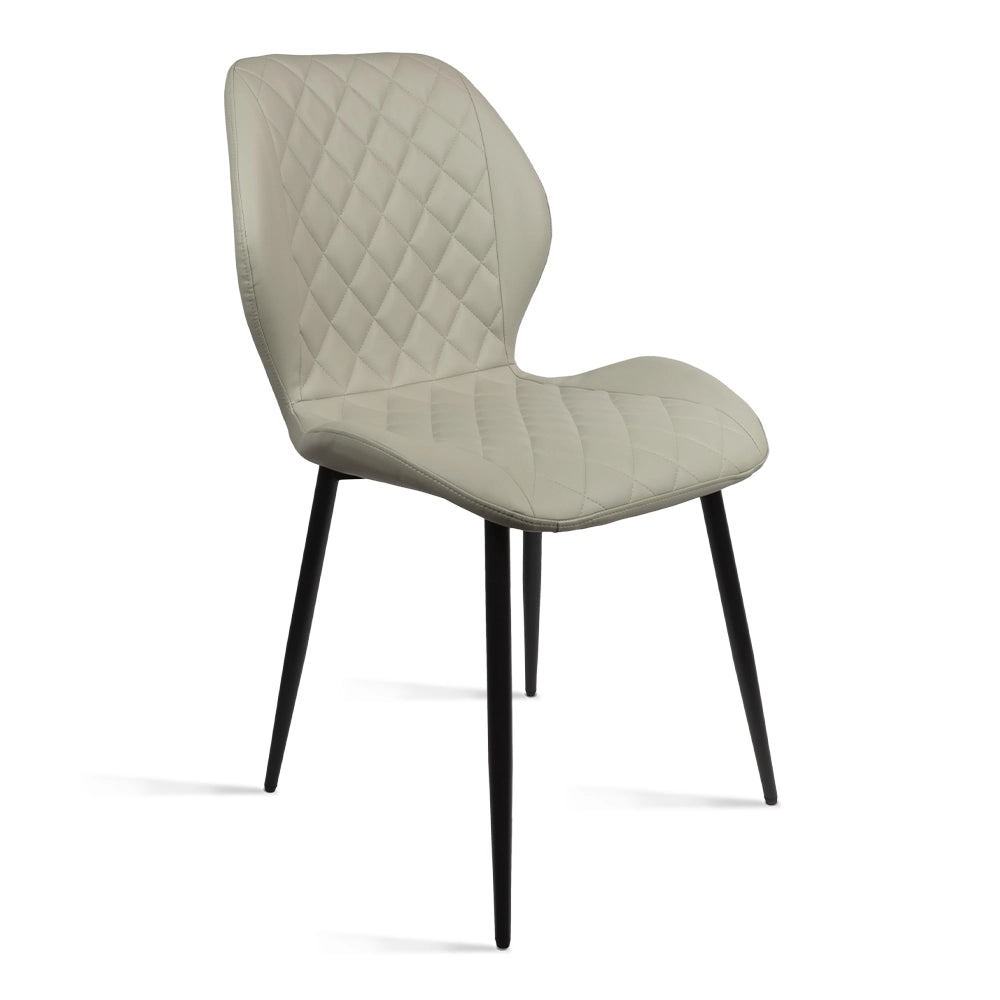 Sedia L'Elegante imbottita in ecopelle tortora con gambe in metallo colore sabbia nera