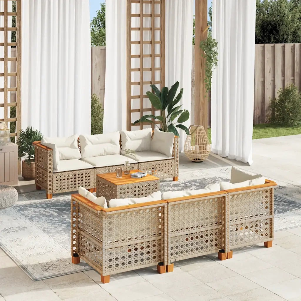 Set Divani da Giardino 7 pz con Cuscini Beige in Polyrattan