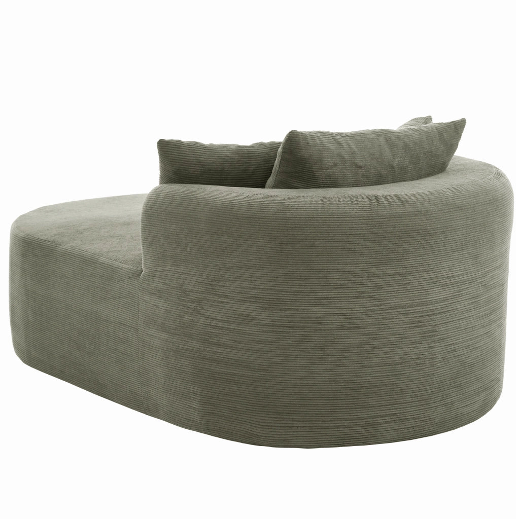 Poltrona relax ovale in tessuto a coste verde; 170 x 112;5 x 83 cm